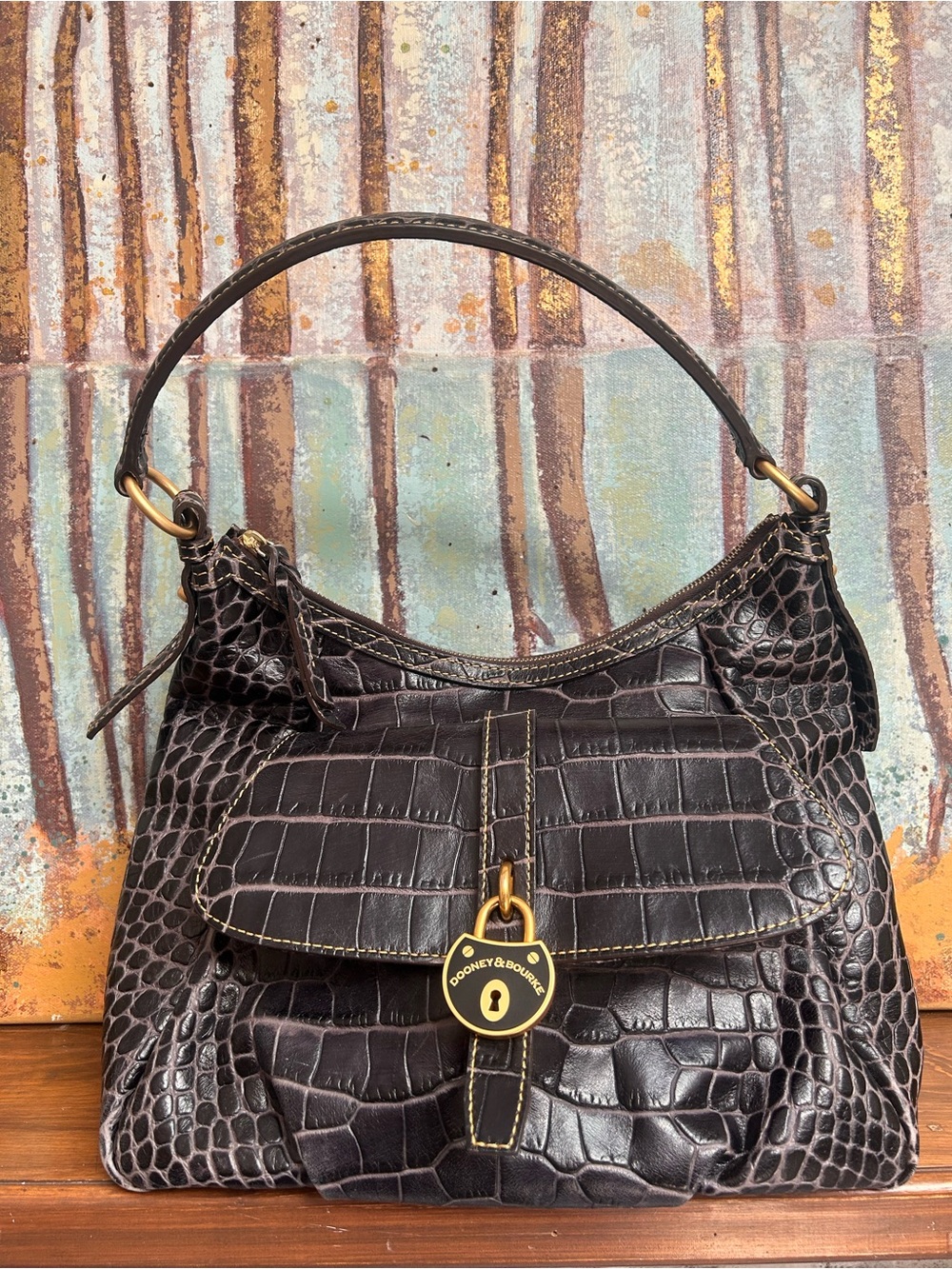 Dooney & Bourke croco black gold shoulder bag